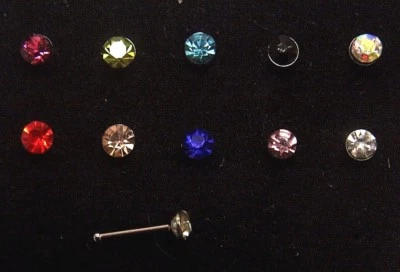 3mm Crystal Gem Nose Bone Stud Straight Stem 316L Bar Screw Ring Jewellery 20g Foto 1 de 2