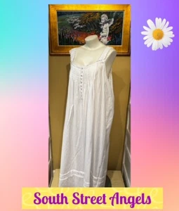EILEEN WEST E5520079 WHITE DOBBY STRIPE SLEEVELESS COTTON WOVEN NIGHTGOWN XL - Picture 1 of 14