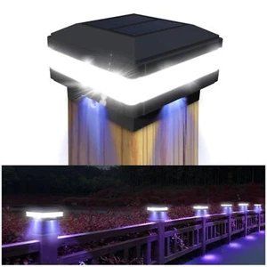 Black Waterproof Solar Post Cap Led Lights Outdoor Fit 4x4 5x5 6x6 Wooden Posts - Picture 1 of 12