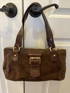 LRL Ralph Lauren Brown Suede Purse With Croc Embossed Straps Shoulder Style - Picture 1 of 20