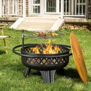 32-Inch Outdoor Fire Pit with Grill and Lid for Patio and Backyard Use - Picture 1 of 11