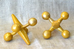 2 Jacks Bookend Cast Iron Jax Doorstop 5 1/2” Wide Book Ends Decor Toy Gold - Picture 1 of 9