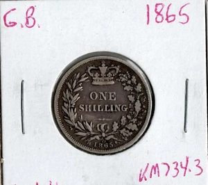 Moneda Gran Bretaña 1 chelín 1865 KM734,3, plata, Victoria - Imagen 1 de 4