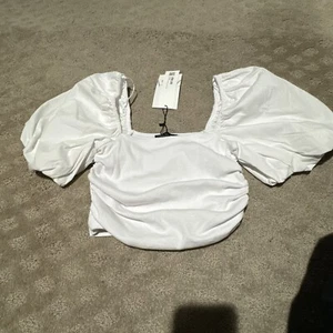 Zara White Square Neck Puff Sleeve Crop Top. Sz M. NWT! - Picture 1 of 8