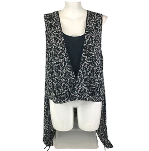 Table Eight Tunic Top Navy Blue Size 18 Floral Hi Lo Mullet Hem Faux Wrap Front - Picture 1 of 14