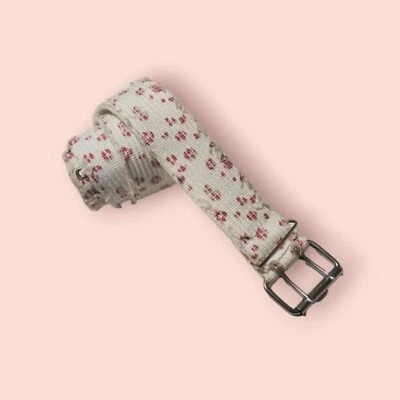 Cinturón acolchado de lona floral de algodón ojales dobles talla 7 blanco rosa de colección Y2K Foto 1 de 4