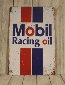 Mobil Racing Motor Oil Tin Sign Vintage Look Garage Mechanic Car Tire Shop - Picture 1 of 4