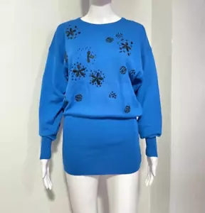 ESCADA MARGARETHA LEYWOLLE LANGÄRMELIG BESTICKT STRICK TOP BLAU GRÖSSE 36 - Bild 1 von 12