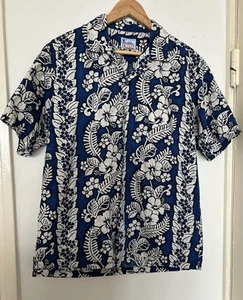 HAWAII Vintage 80s / 90s Hawaiian Shirt Size MEDIUM Blue Floral Tropical Shirt - Picture 1 of 7