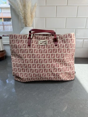 Fendi Zucchino FF Monogram Tote Handbag Red with Gold Hardware - Image 1 of 4