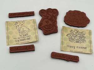 Unmounted Repositionable Red Rubber Unity Stamp "Pretty Easter Find""Hey BDay" - Picture 1 of 5