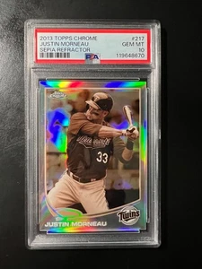 2013 Topps Chrome Sepia Refractor #217 Justin Morneau #'d 51/75 PSA 10 POP 1 - Picture 1 of 2