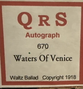 QRS Autographed Player Piano Roll 670 Waters Of Venice - Picture 1 of 5