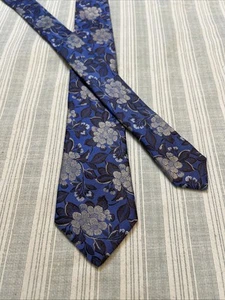 TED BAKER Blue Floral Tie Slim Skinny Necktie Made In Italy #0201 Extra Long - Picture 1 of 13