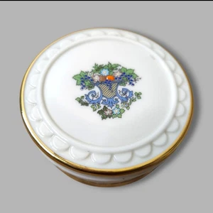 Lenox China Autumn Hand Decorated 24K Gold Round Trinket Box with Lid Vintage - Picture 1 of 8
