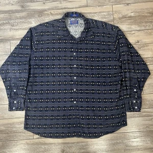 Pendleton Shirt Mens XL Blue Aztec Pearl Snap Long Sleeve Southwestern Corduroy - Picture 1 of 6