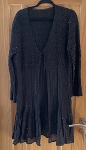 Long Black Crinkle Sequin Evening Party Jacket/Cardigan One Size - free postage - Picture 1 of 3