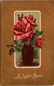 AK Ein fröhliches Ostern rote Rosen Goldfolie - Bild 1 von 2