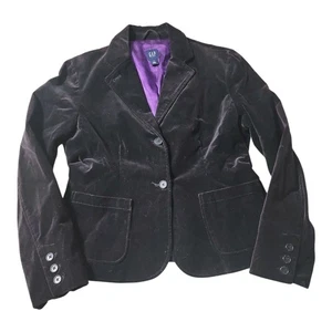 Blazer Gap Mujer Terciopelo Dos Botones Talla 12 Negro Ajustado Preppy Informal Oficina - Imagen 1 de 11