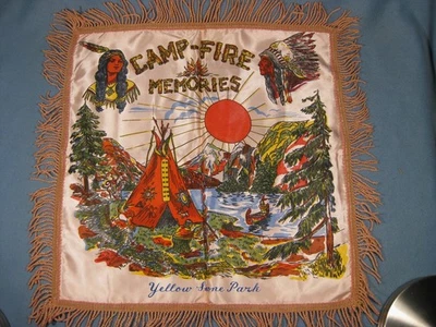 Rare Vintage Yellow Stone Park Camp-Fire Memories Pillow Cover - Image 1 of 4