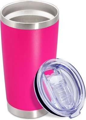 Vasos de viaje de café de 20 oz a granel con tapa de acero inoxidable rosa intenso  Foto 1 de 4