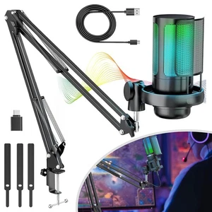 USB Gaming Mikrofon Plug & Play Kondensator Mikrofon RGB Microphone für Laptop - Afbeelding 1 van 12