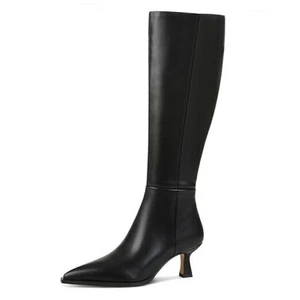 Knee High Boots for Women Black Boots Pointy Toe Kitten Heels Wide Calf Boots - Picture 1 of 7