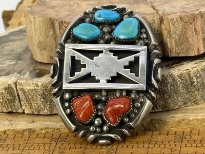 Wilson Begay Navajo Plata Esterlina Turquesa y Coral Grande Bolo Slide--2NL25.77 Foto 1 de 4