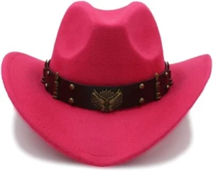Pink Western Cowboy Cowgirl Hat, Revolver Gun Bullet Strap, Men Women Wide Brim - Picture 1 of 4