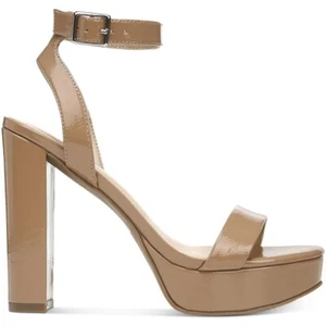 Women Bar III Ivy Beige Patent Ankle Strap Platform Sandals Size 9 NEW - Picture 1 of 3