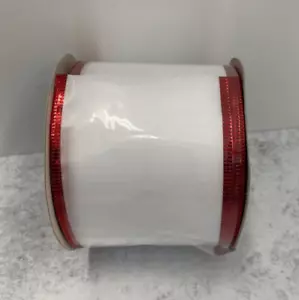 1 roll Wondershop white ribbon w/ red wired edge Christmas Faux 3 in x 18 ft - Picture 1 of 3