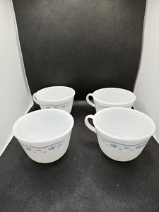 Juego De Colección (4) Tazas de Café Pyrex Blanco Vidrio Leche Azul Diseño Aciano - Imagen 1 de 11