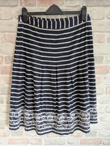 Per Una Skirt Size 12 Navy White Striped Aline Embroidered Summer M&S - Picture 1 of 11