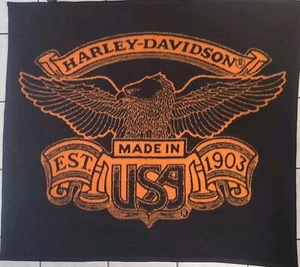 Vintage Harley Davidson Logo Throw Rug Biederlack USA Made 54”x49” Black Orange - Picture 1 of 4