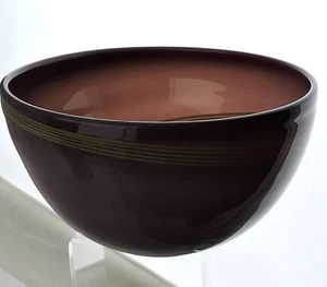 OPAQUE AMETHYST ART GLASS BOWL W/ YELLOW SWIRL MODERN DESIGN JAPAN - Picture 1 of 11