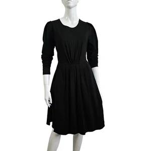 Lisa Ho Black Pleated Dress 14 Long Sleeve Pockets Australian Designer LBD - Picture 1 of 11