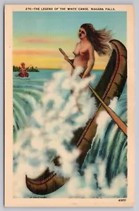 Cataratas del Niágara de 1940, Nueva York - Leyenda de la canoa blanca - Postal de lino sin publicar - Imagen 1 de 5