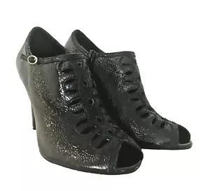 Sam Edelman MELANIE Black Patent Leather BOOTIES Heels Peep Toe Cutout Size 7.5 - Picture 1 of 12
