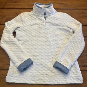 Crown & Ivy White Blue Quilted Knit 3-Buttons High Neck Pullover Sweatshirt Sz.M - Picture 1 of 12