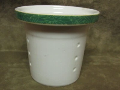 Green Band White Porcelain Tea Pot Infuser Insert 3" wide top design Cone - Image 1 of 3