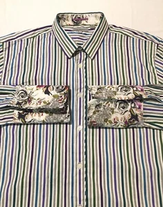 Ted Baker Multicolor Stripe French Cuff Long Sleeve Men Shirt Sz 5/US L Portugal - Picture 1 of 12