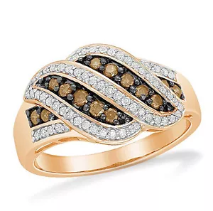 10K Rose Gold Chocolate Brown & White Diamond Ring Brown Diamond Band .50ct - Picture 1 of 3