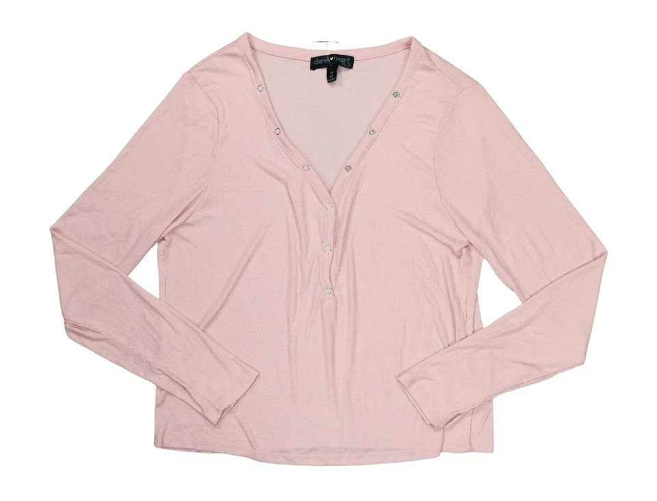 Top Henley Derek Heart talla grande 1X acanalado cierre a presión para mujer nuevo con etiquetas rosa Foto 1 de 1