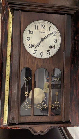 Antique Centurion 35 Day Wind Up Wall Clock 694 KC Solid Wood Case W Winding Key Cover