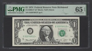 United States-Federal Res One Dollar 1974 Fr#1908-E* (E* Block) UNC Grade 65 - Picture 1 of 2