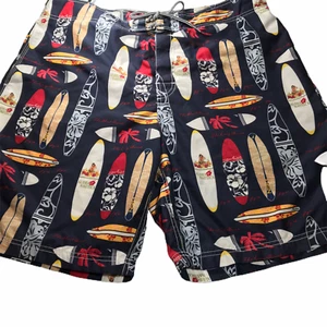 Nautica Hawaiian Aloha Surfboard Print Swim Board Shorts Size 36 W Multi Color - Picture 1 of 5