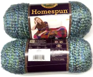 2 skeins Lion Brand HOMESPUN Yarn WINDSOR #315 blue green 6 oz 185 yds Boucle - Picture 1 of 5