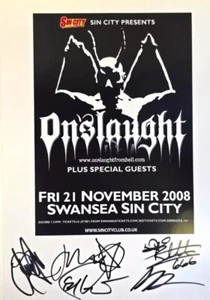 Onslaught HAND Signed presentation size A4 on glossy print by band members - Picture 1 of 14