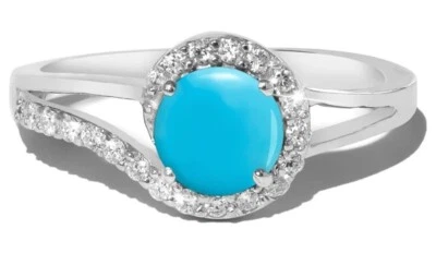 0.50ct Natürlich Rund Diamant 14K Echt Weißgold Türkis Hochzeit Cocktail Ring - Bild 1 von 4