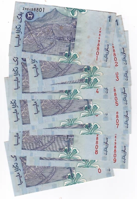 Mazuma *M3866 Malaysia Zeti Paper 11th $1 ZM8498801-810 10 Running UNC Foxing - Image 1 of 2